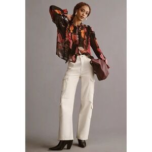 Hutch  • Bianca Button Front‎ Chiffon Blouse Sz Small Romantic Pink Watercolor